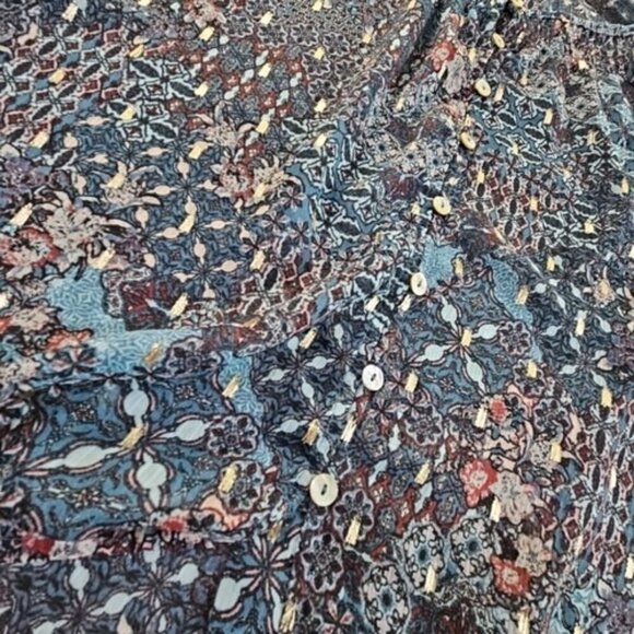 Haver London Crop Top Women's Large Blue Floral Metallic Design Long Sleeve EUC - Picture 3 of 13